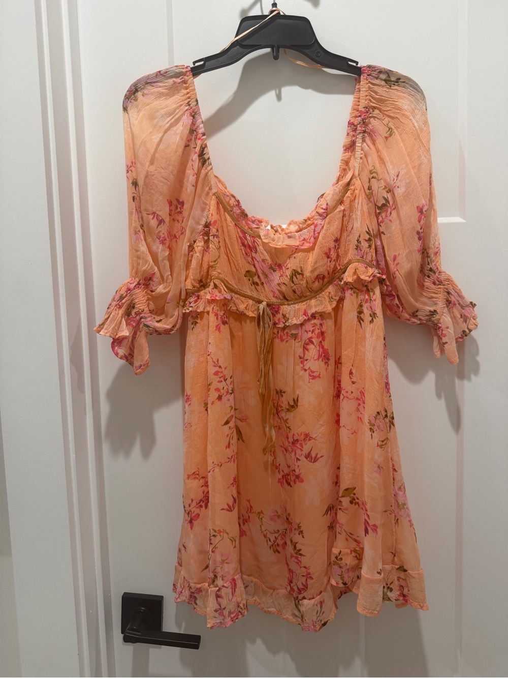 Free People Peach Floral Puff-Sleeve Tunic